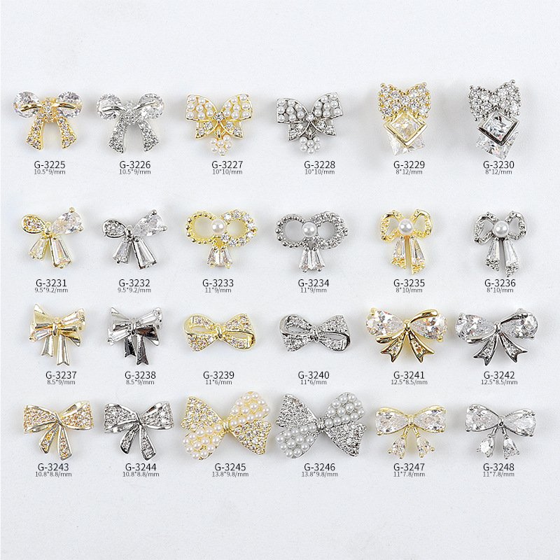 Bows Nail Charms Rhinestones Alloy Pearl Bowknot Nail Accessory for Women Girls Nail Decoration