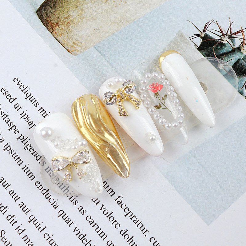 Bows Nail Charms Rhinestones Alloy Pearl Bowknot Nail Accessory for Women Girls Nail Decoration