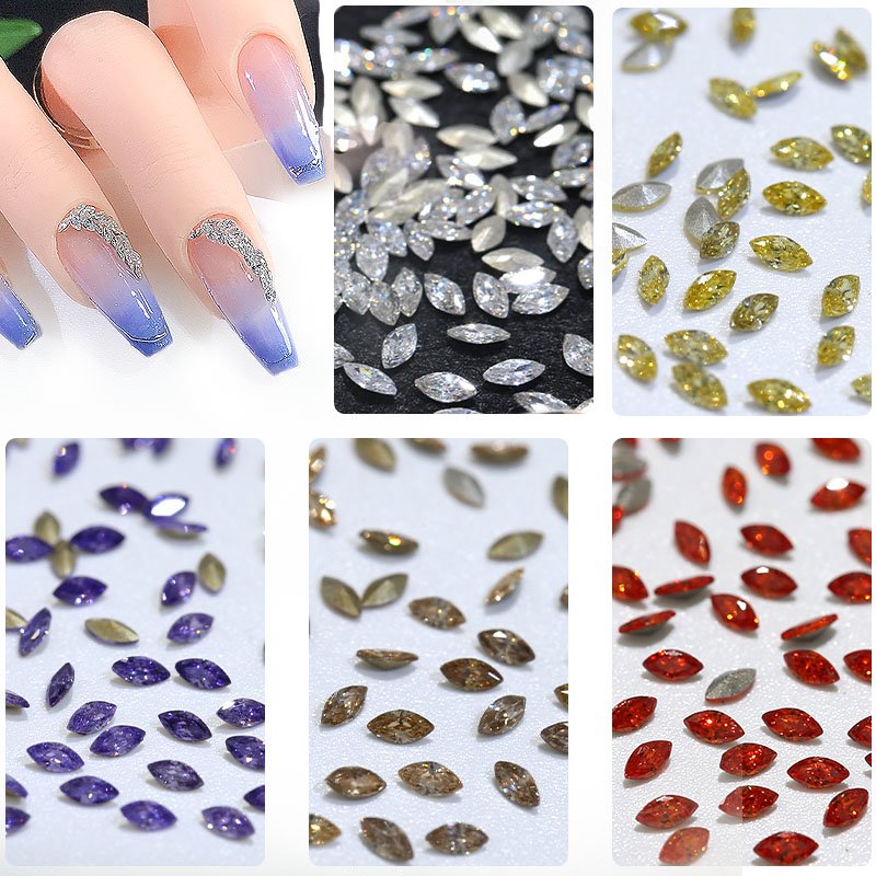 50pcs 7 Colors Shiny Nail Rhinestones Mini Horse Eye Zircon Sharp-Bottomed Crystals Bead Nail Charms