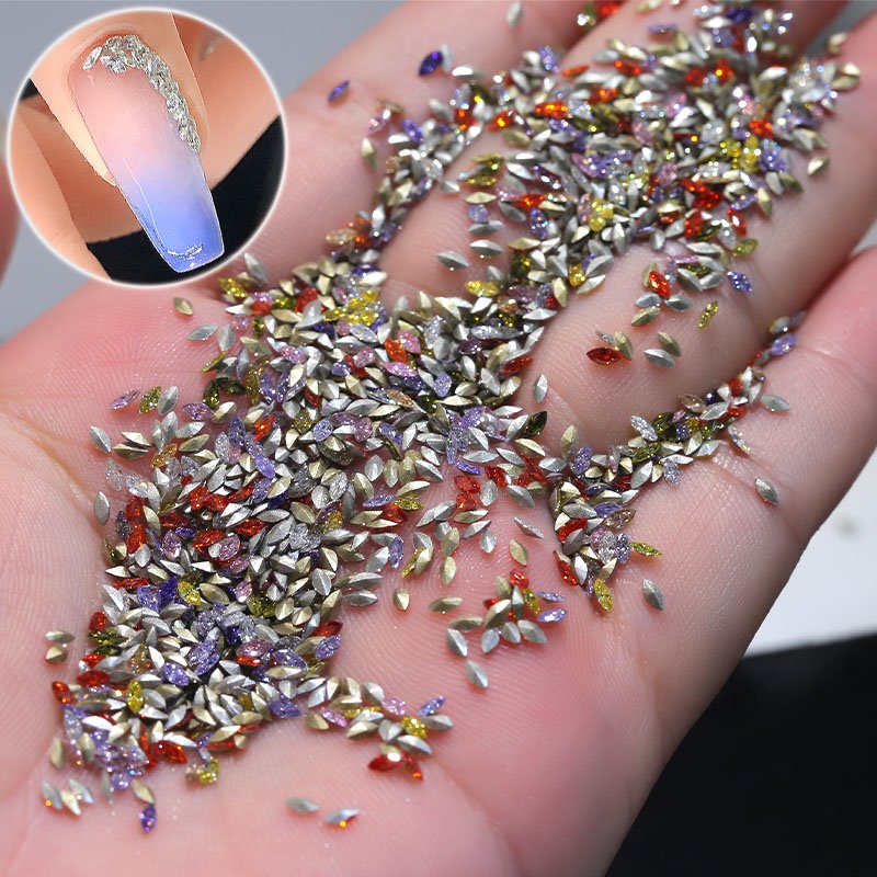 50pcs 7 Colors Shiny Nail Rhinestones Mini Horse Eye Zircon Sharp-Bottomed Crystals Bead Nail Charms