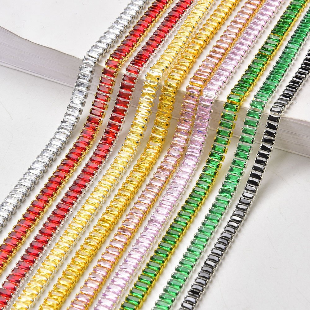 2.5*5mm/3*6mm Bling Zircon Rectangle Crystal Chain Gold Claw Rhinestone Trimmings for Nail Art Jewelry Sewing Clothing Ornaments