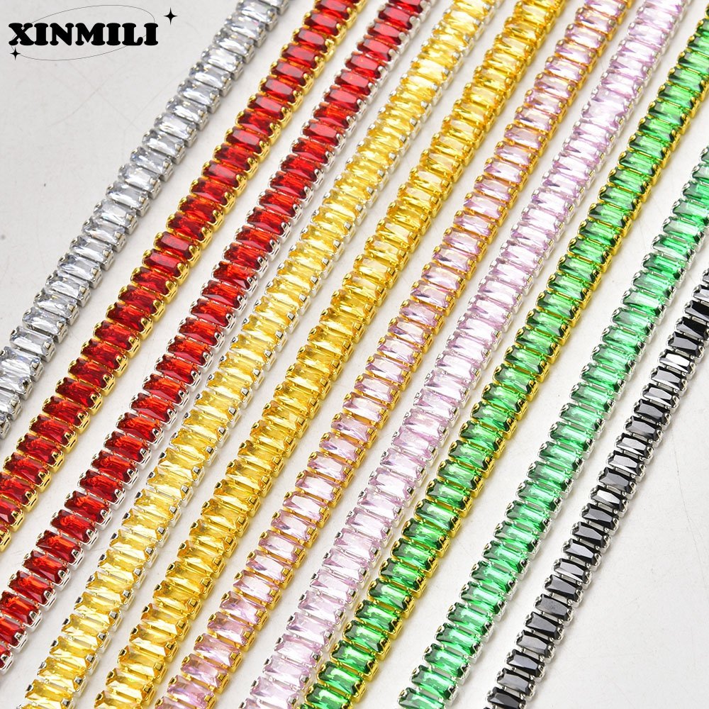 2.5*5mm/3*6mm Bling Zircon Rectangle Crystal Chain Gold Claw Rhinestone Trimmings for Nail Art Jewelry Sewing Clothing Ornaments