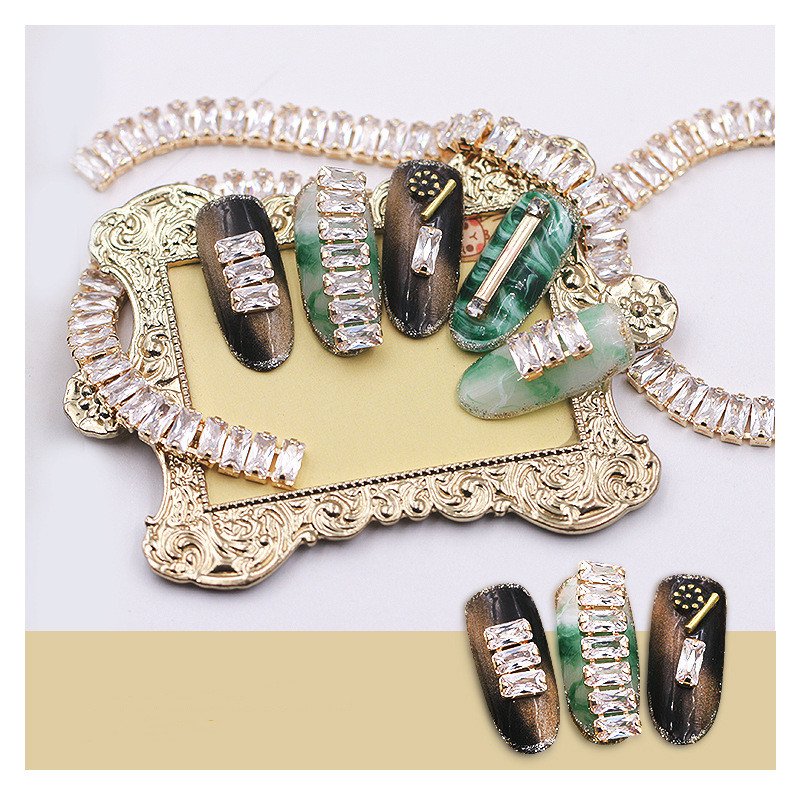2.5*5mm/3*6mm Bling Zircon Rectangle Crystal Chain Gold Claw Rhinestone Trimmings for Nail Art Jewelry Sewing Clothing Ornaments
