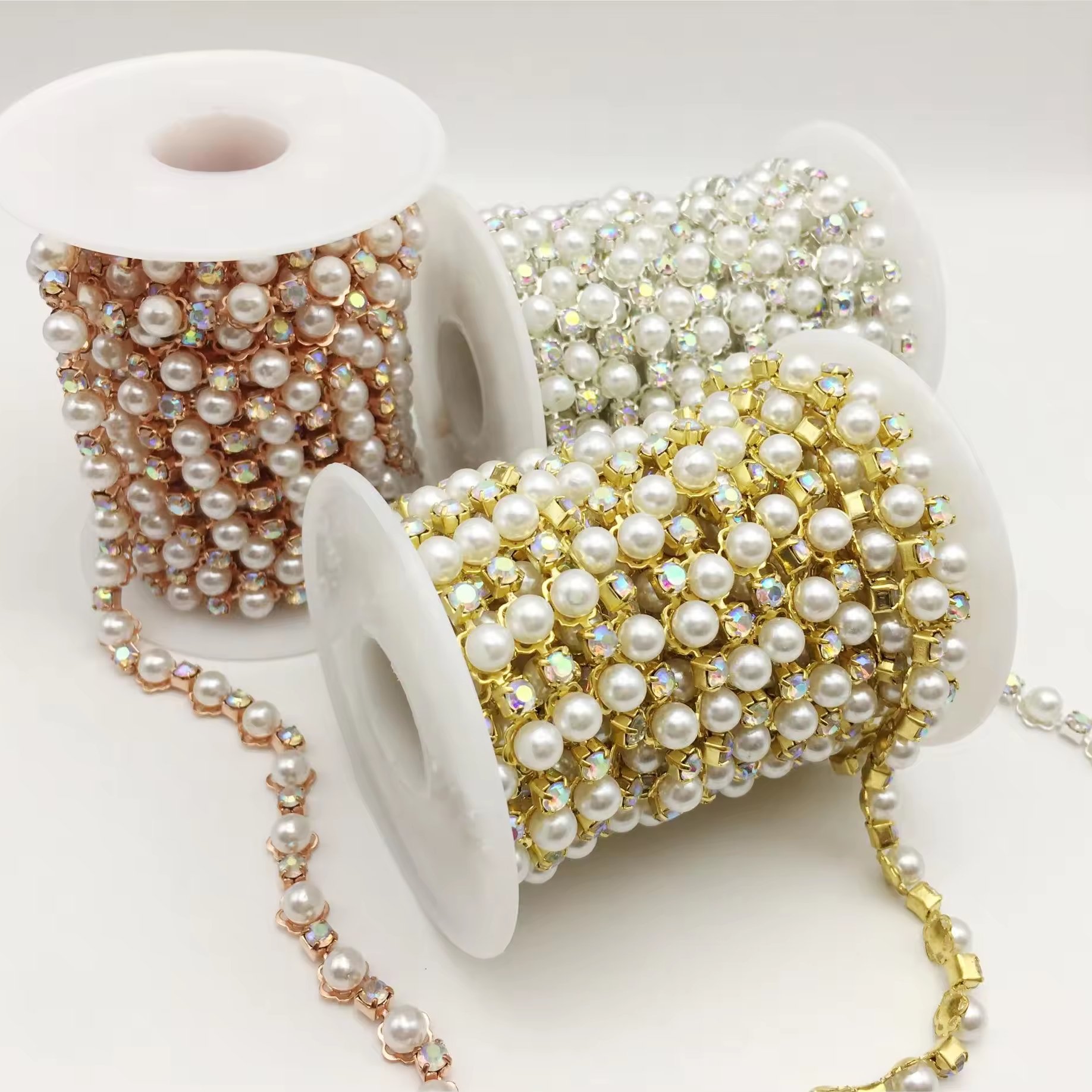 SINRONG Water Diamond Pearl Retro Flat Back Pattern Rhinestones for Wedding Waist Chain Metal Welding Decoration
