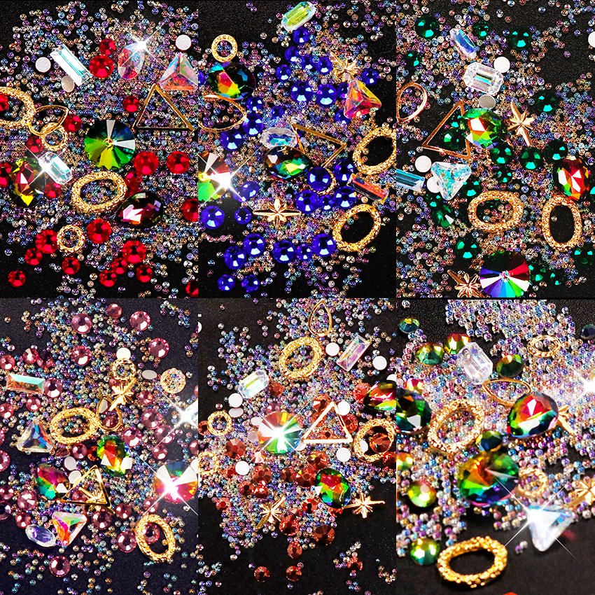 Irregular Nail Rhinestones AB Color Mini Beads Gold Metal Nail Rivets Studs UV Gel 3D Manicure Nail Jewelry