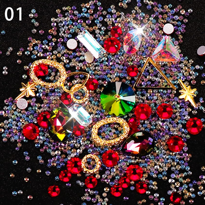 Irregular Nail Rhinestones AB Color Mini Beads Gold Metal Nail Rivets Studs UV Gel 3D Manicure Nail Jewelry