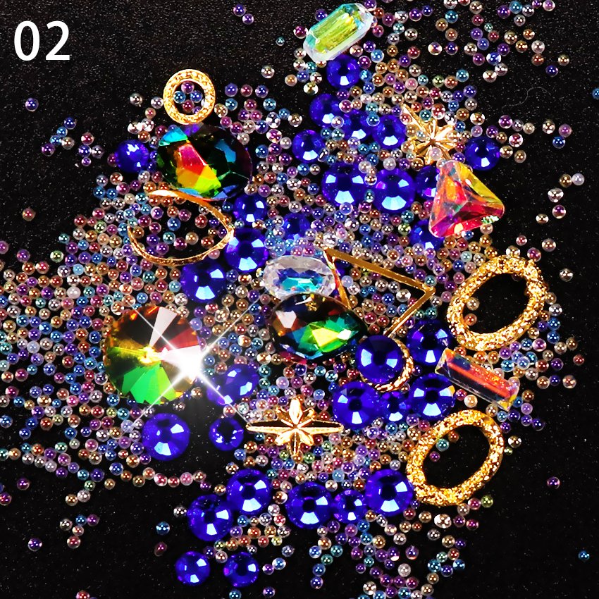 Irregular Nail Rhinestones AB Color Mini Beads Gold Metal Nail Rivets Studs UV Gel 3D Manicure Nail Jewelry