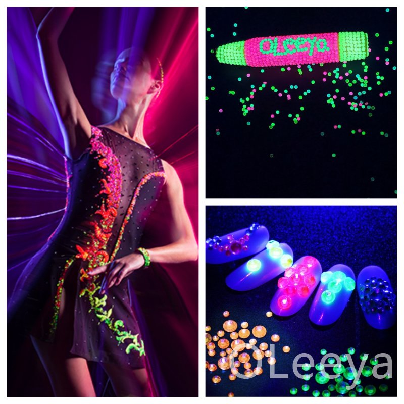 OLeeya Factory Rhinestone Wholesale Neon Fluorescence Flatback Non Hotfix Crystal Glow Under Dark For Nail Rhinestones