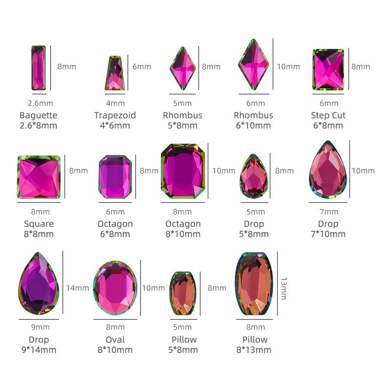 Xichuan 18 Colors fancy mixed shapes chamfering flatback k9 glass crystal stone crafts press on nail art supply drill rhinestone