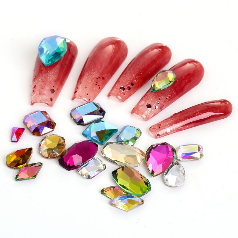 Xichuan 18 Colors fancy mixed shapes chamfering flatback k9 glass crystal stone crafts press on nail art supply drill rhinestone