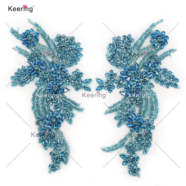 WDP-296 black patch crystal beaded rhinestone wedding bodice sash applique for bridal bridesmaid evening party dancing dress