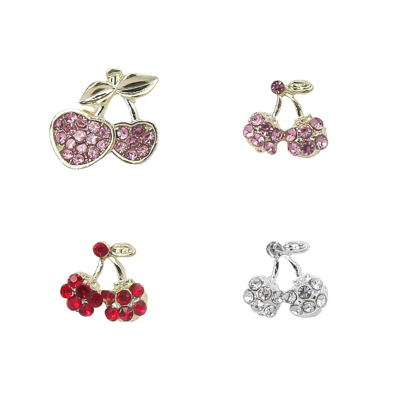3D Alloy Cherry Nail Charms Luxury Metal Nail Parts Crystal Rhinestones Pink/Red/Silver Stone Nail Art Beauty Decorations