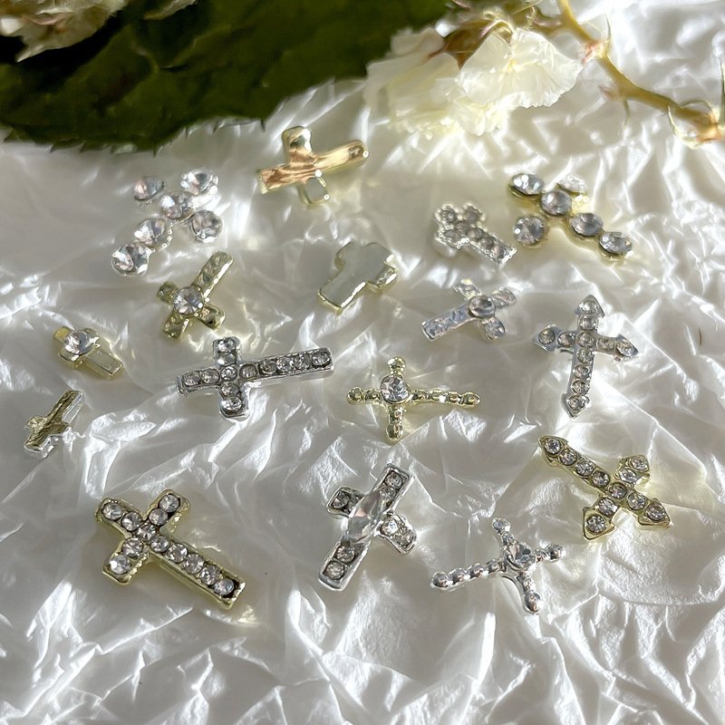 New Design Cross Shape Alloy With Rhinestones Nail Jewelry Decoration Stickers Flatback Rhinestones For Nail Art