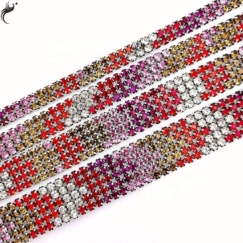Popular design 5 row mesh garment shoe headband dress accessories crystal mesh fabric rhinestone