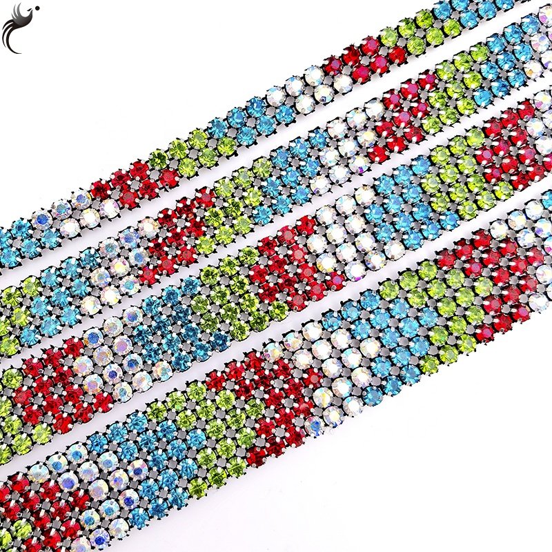 Popular design 5 row mesh garment shoe headband dress accessories crystal mesh fabric rhinestone