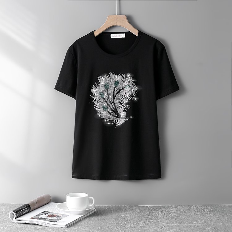 Pretty Custom Rhinestone Transfer T-shirt Rhinestone Motif Hot Fix Rhinestone Transfer Motif For Garment