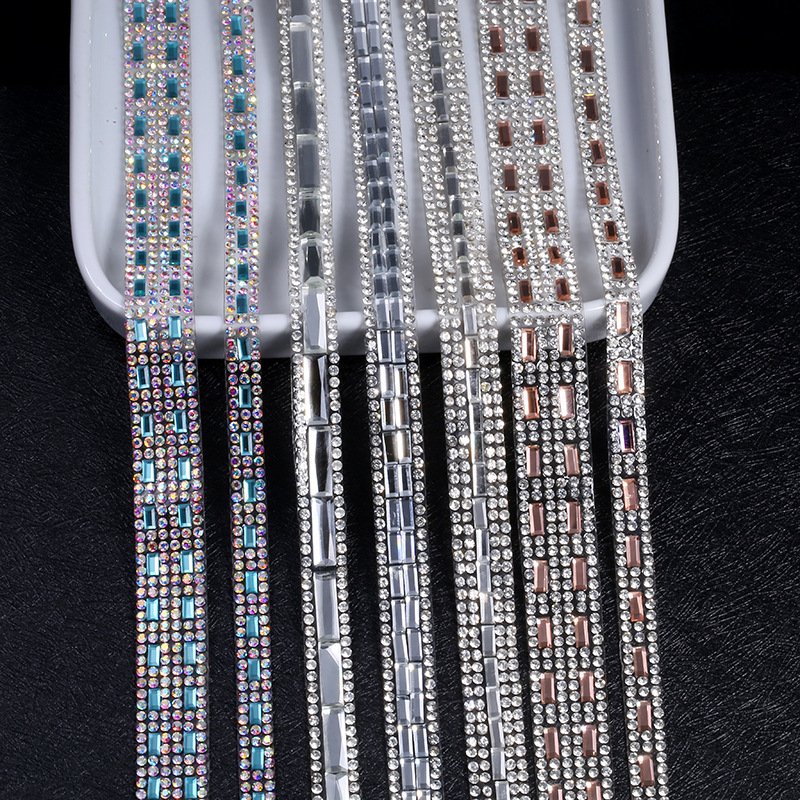 Hotfix Glass Bead Tape Rhinestone Applique Iron on Blingbling Custom Trim