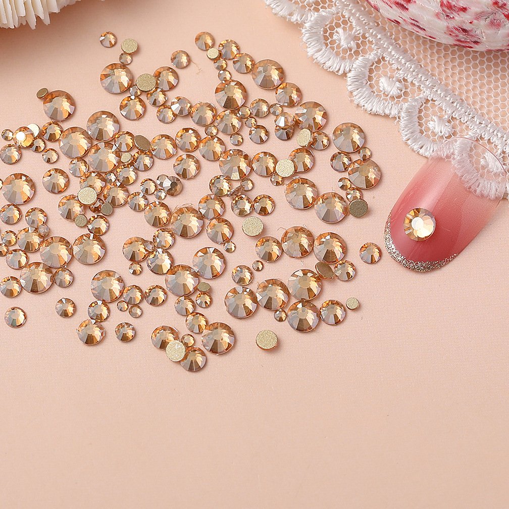 Mix Size Gold Back Non-Hotfix round Rhinestone Glue-On Flatback Loose Glass Stones for Shoes Garments Bags Nail Art
