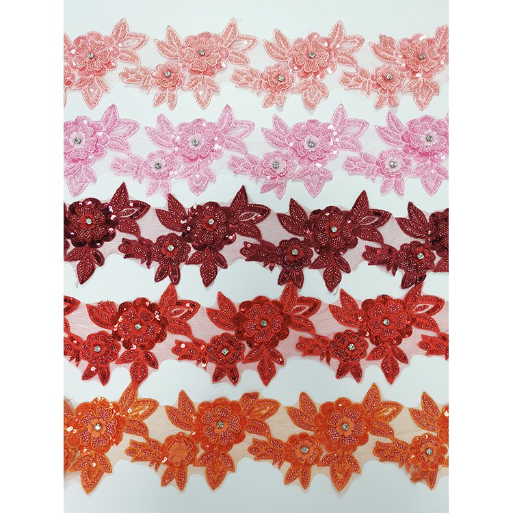 Dress Accessories Embroidery Handmade Rhinestone Lace Trim 3D Flower Trim Rhinestone Applique Trim
