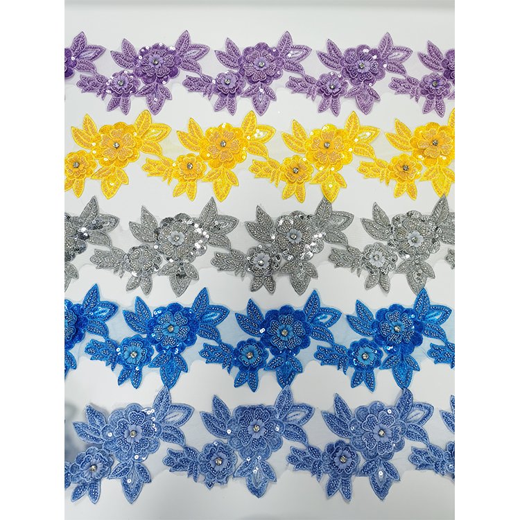 Dress Accessories Embroidery Handmade Rhinestone Lace Trim 3D Flower Trim Rhinestone Applique Trim