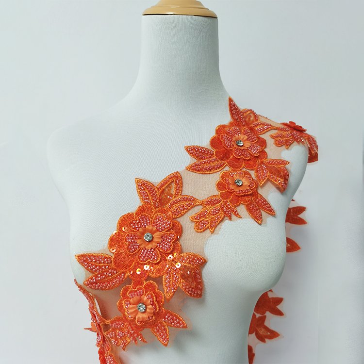 Dress Accessories Embroidery Handmade Rhinestone Lace Trim 3D Flower Trim Rhinestone Applique Trim