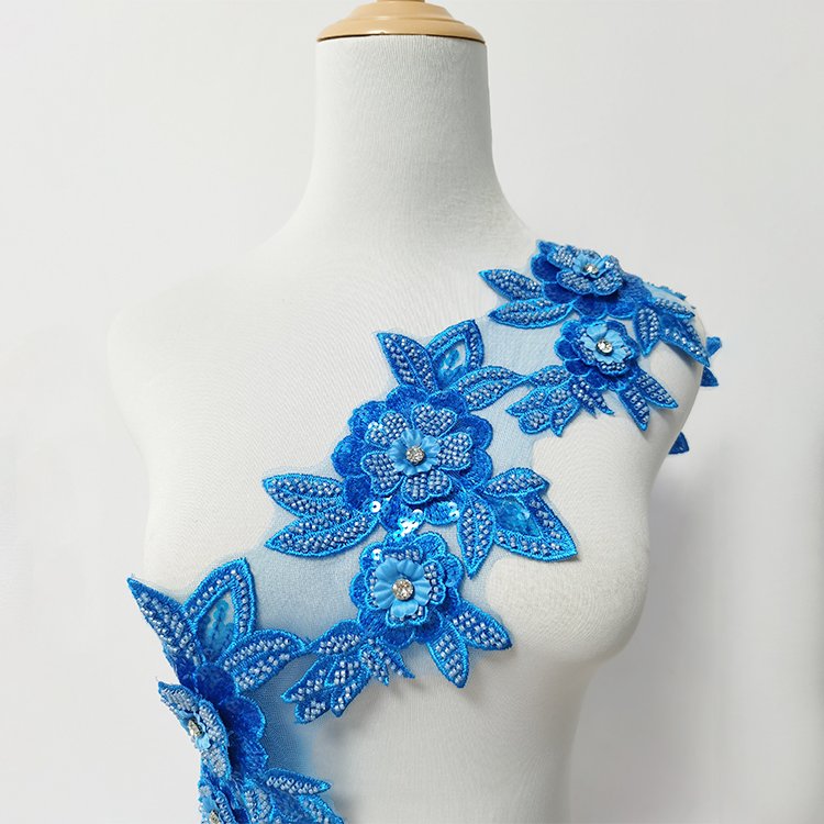 Dress Accessories Embroidery Handmade Rhinestone Lace Trim 3D Flower Trim Rhinestone Applique Trim