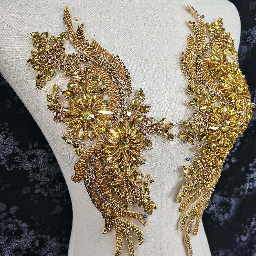 Wedding Dress bodice Sexy stone beaded Luxury Gold rhinestone mesh lace For Evening Wedding Dress