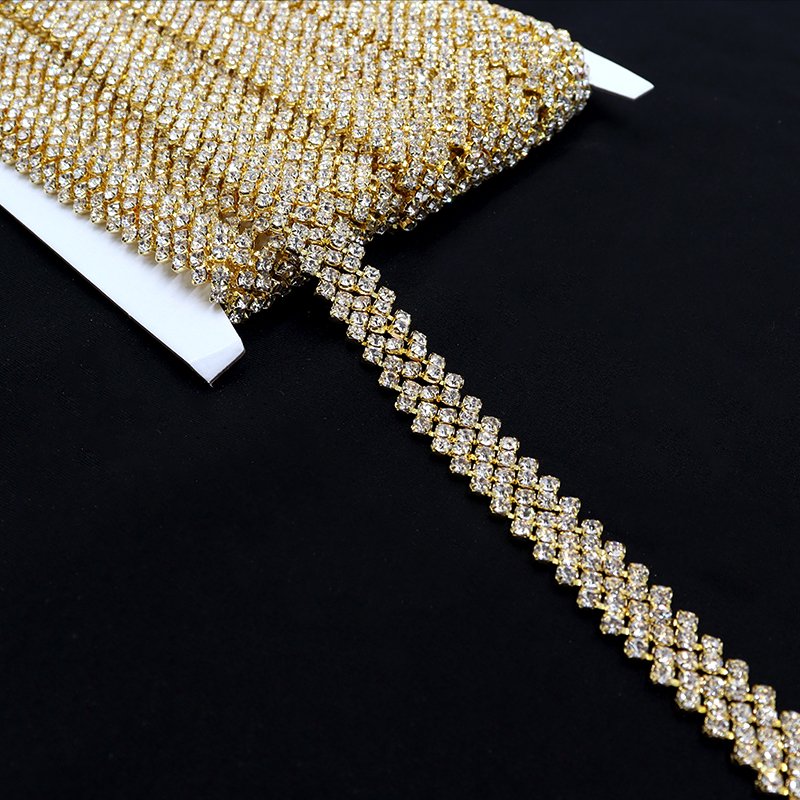 F033 Factory Wholesale Gold Crystal Diamond tassel waist chain bling rhinestone chain trimming for shoes boots decoration