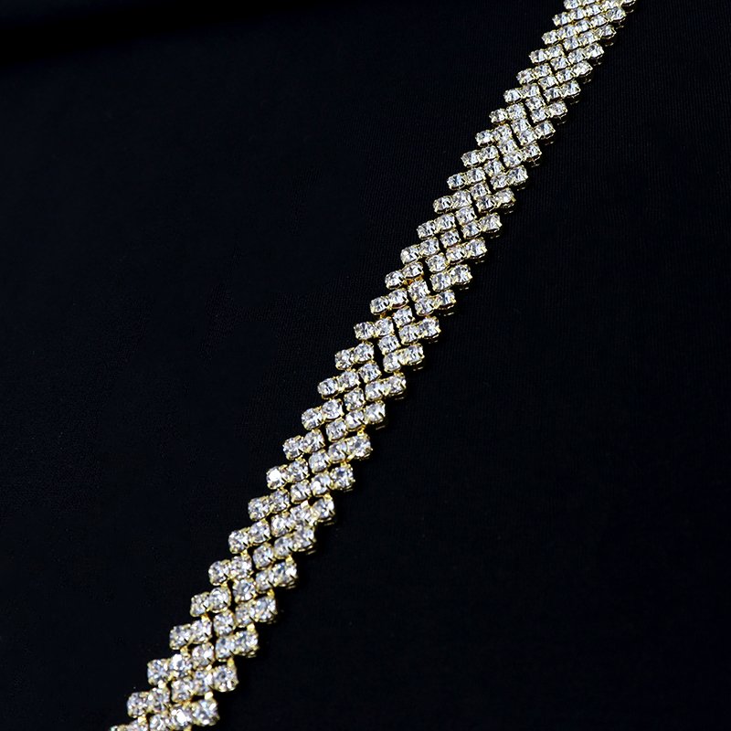 F033 Factory Wholesale Gold Crystal Diamond tassel waist chain bling rhinestone chain trimming for shoes boots decoration