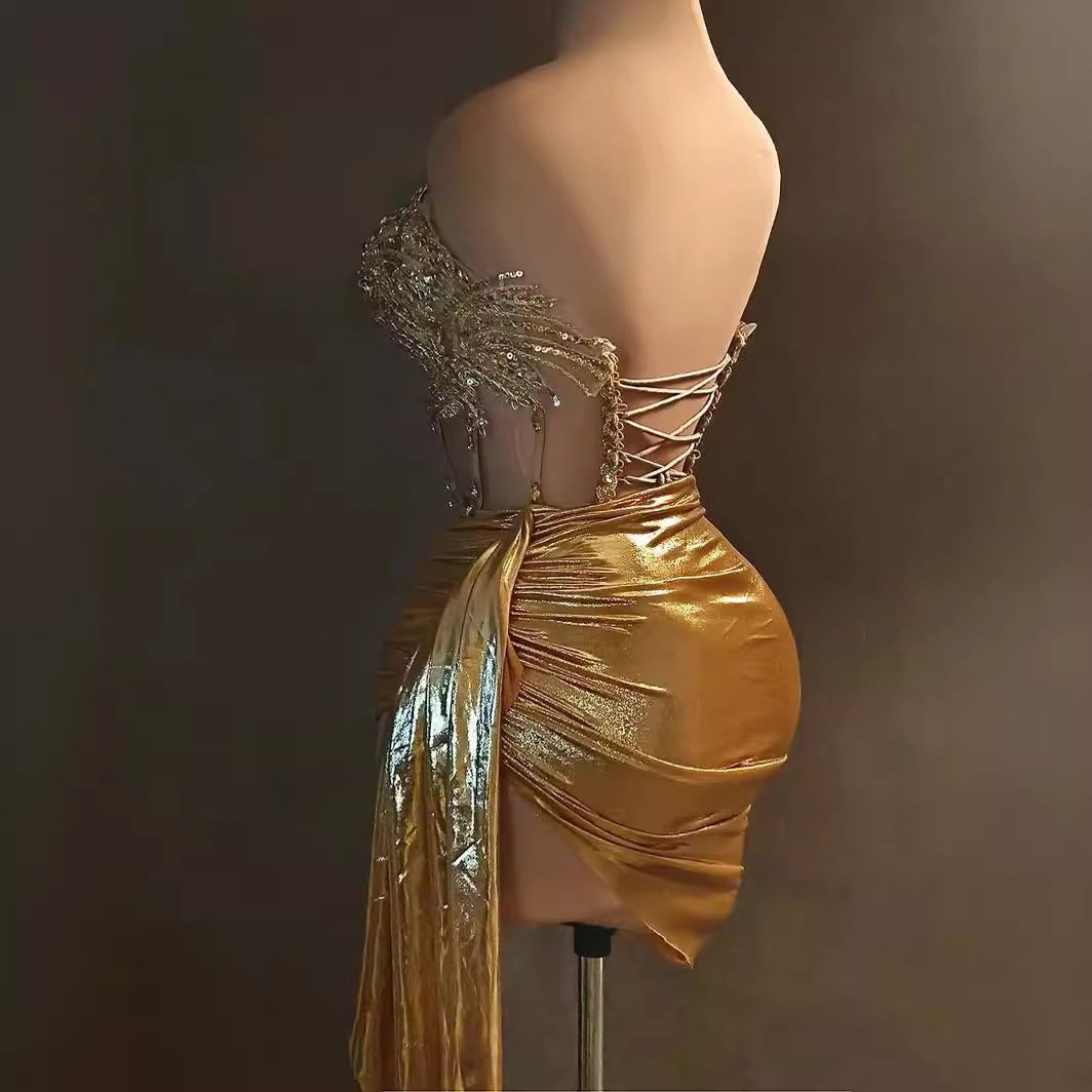 2024 Newest Fashion Luxury gold sexy tube top mini dress birthday party nightclub bar dj female singer performance suit