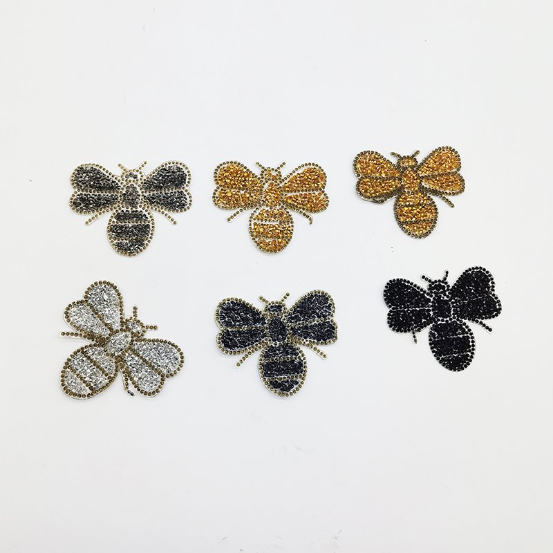 small MOQ ready to ship bee design diamond iron on rhinestone applique hot fix crystal patch for garment