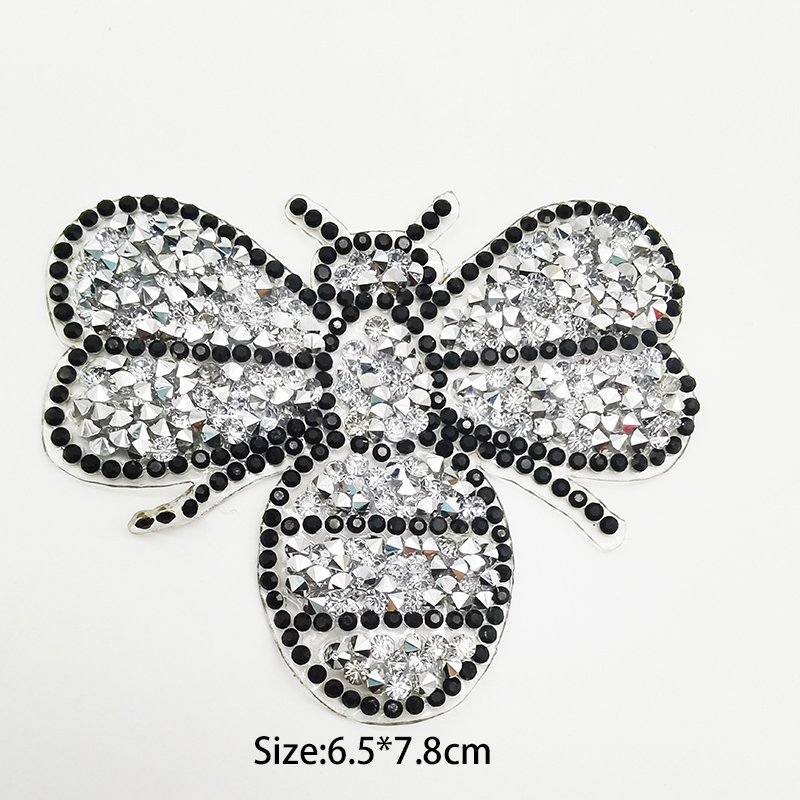 small MOQ ready to ship bee design diamond iron on rhinestone applique hot fix crystal patch for garment