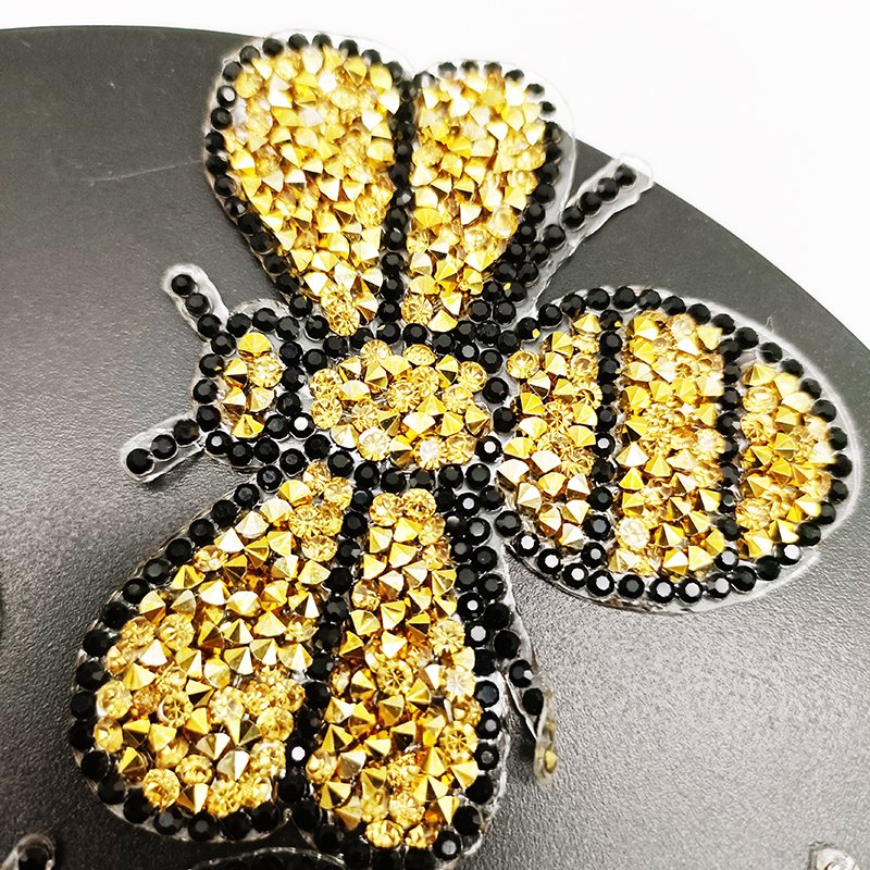 small MOQ ready to ship bee design diamond iron on rhinestone applique hot fix crystal patch for garment
