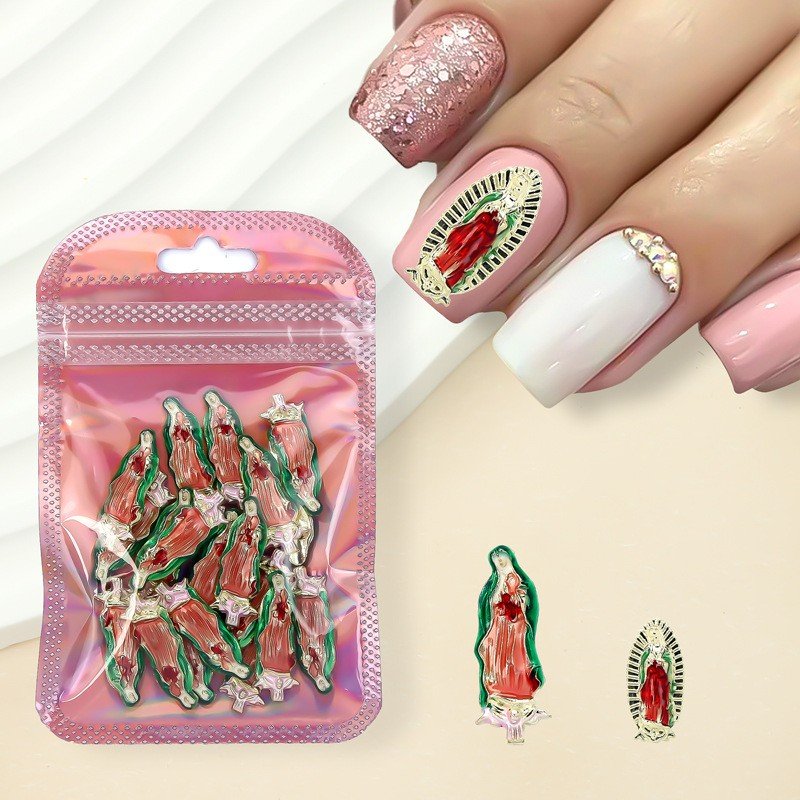 Virgin Mary Guadalupe Colors 3D nail charm San Judas Bling pink cherry Nail Art Rhinestones Bling Diamond Metal Manicure Jewelry