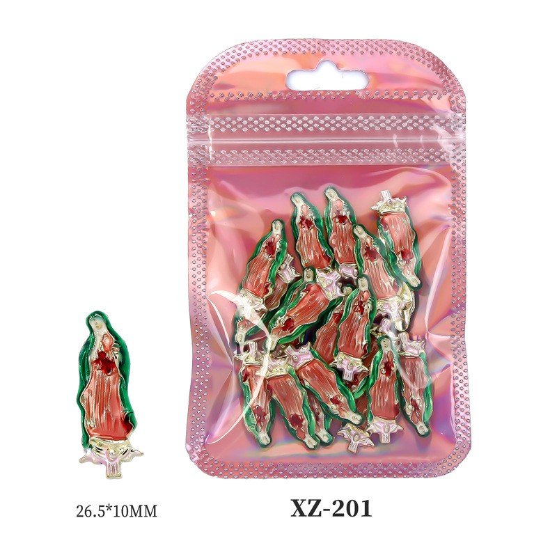 Virgin Mary Guadalupe Colors 3D nail charm San Judas Bling pink cherry Nail Art Rhinestones Bling Diamond Metal Manicure Jewelry