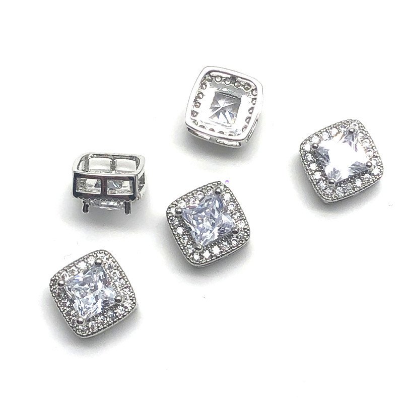 Crystal Wedding Bridal Bouquet Flower Zircon High-end Fancy Square Rhinestones Shank Button Metal For Garment