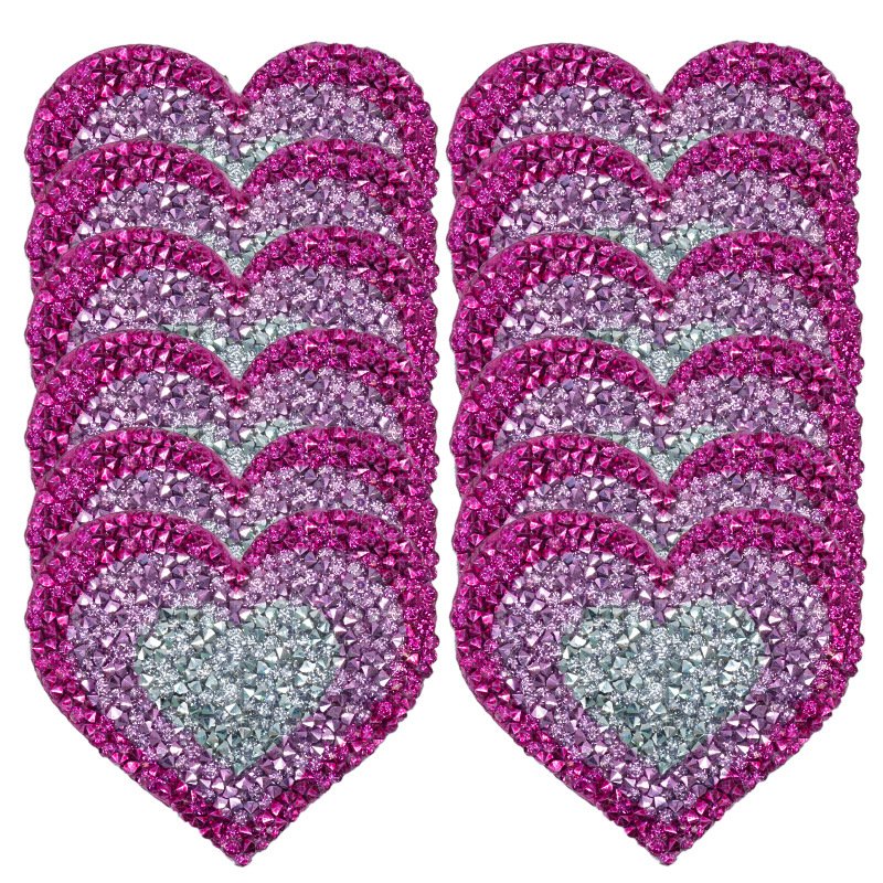 Wholesale Crystal Rhinestone Patch Heart Glitter Iron on Jean Patches DIY Colorful Bling Rhinestone Heart Patch for T-shirt Bag