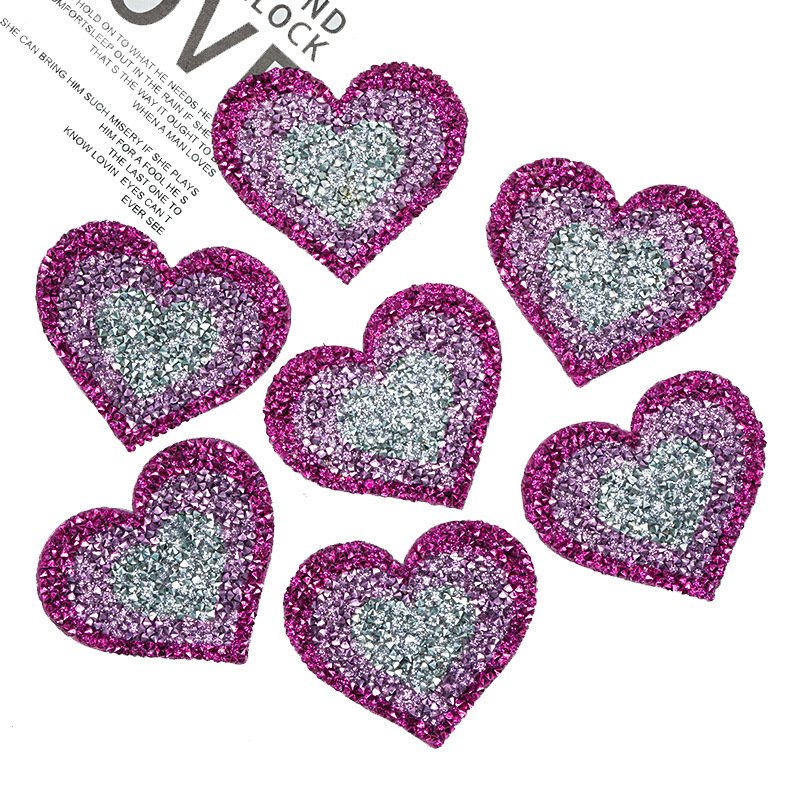 Wholesale Crystal Rhinestone Patch Heart Glitter Iron on Jean Patches DIY Colorful Bling Rhinestone Heart Patch for T-shirt Bag