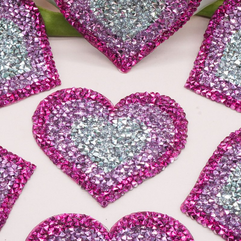 Wholesale Crystal Rhinestone Patch Heart Glitter Iron on Jean Patches DIY Colorful Bling Rhinestone Heart Patch for T-shirt Bag