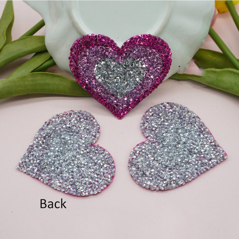 Wholesale Crystal Rhinestone Patch Heart Glitter Iron on Jean Patches DIY Colorful Bling Rhinestone Heart Patch for T-shirt Bag