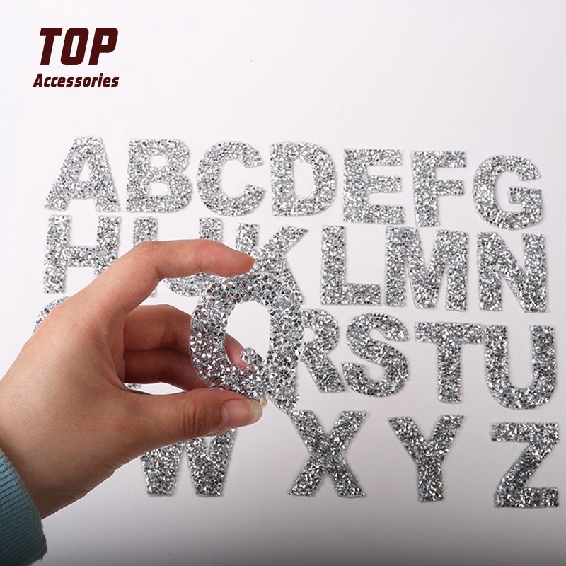 Custom Rhinestone Embroidered Patches Letters Rhinestone Embroidery Iron-On Patches for DIY Clothing Rhinestones