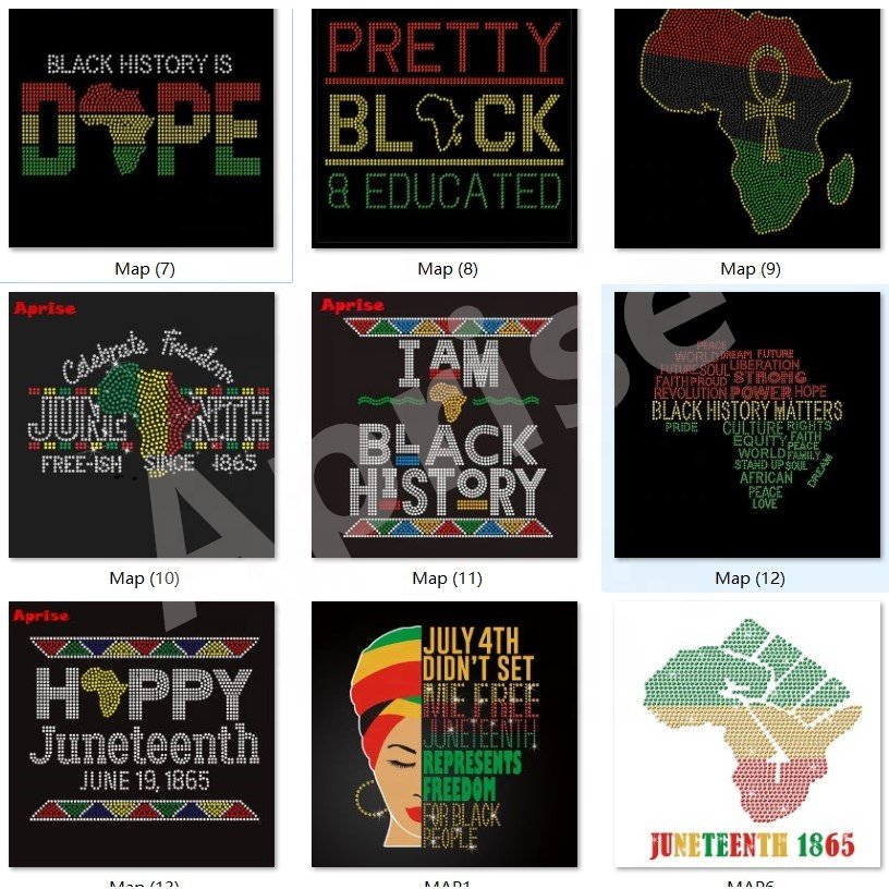 Aprise - Iron On Rhinestone Transfer Juneteenth Afro Girl Motif Heat Transfer design For T shirts