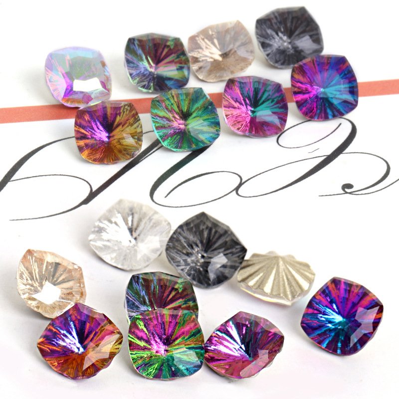 Junjiao Millennials Firework Cushion Square Fancy Stone Pointback Crystal Stone Rhinestone Nail Art Rhinestones