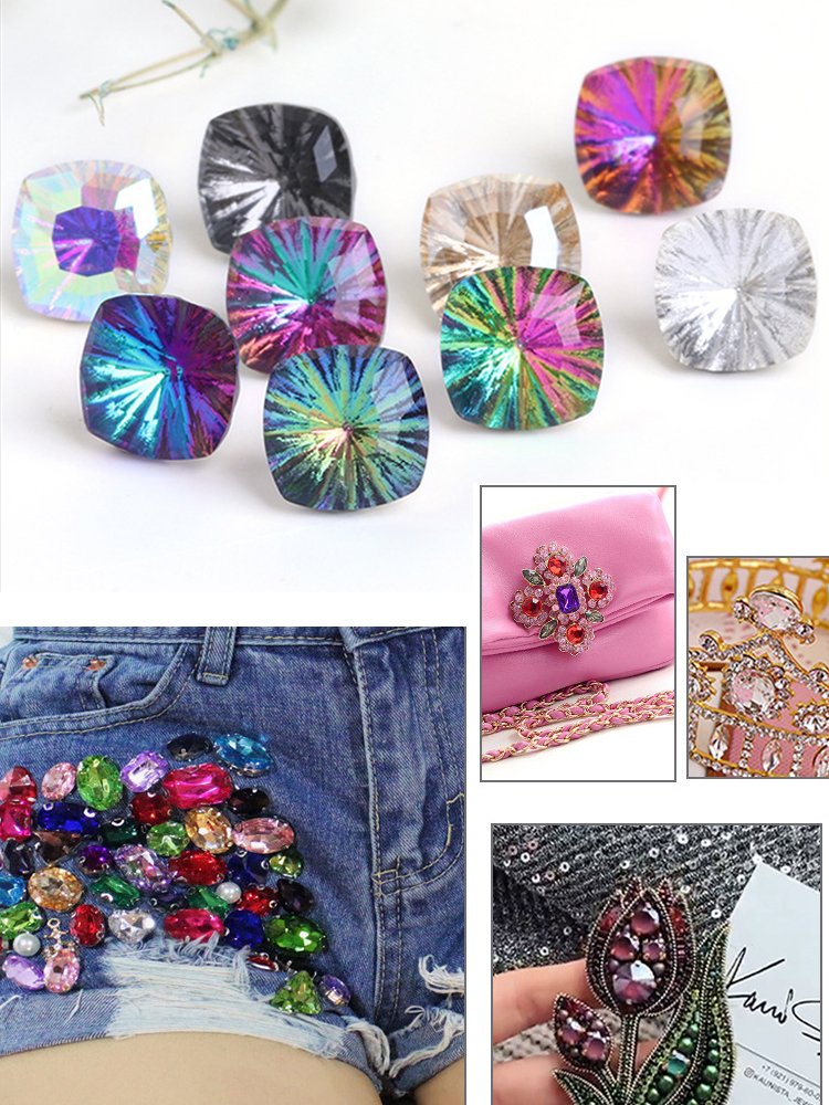 Junjiao Millennials Firework Cushion Square Fancy Stone Pointback Crystal Stone Rhinestone Nail Art Rhinestones