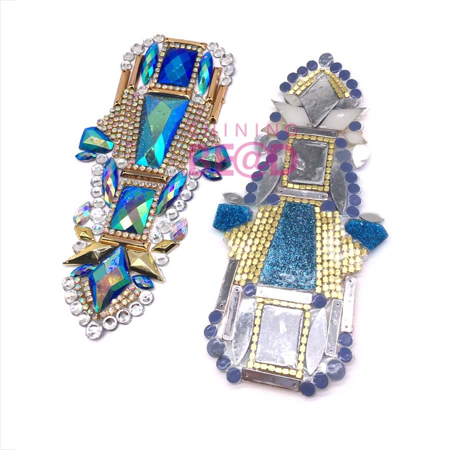Wholesale Iron on Rhinestone Small Patch Hot Fix Design Resin Crystal Motif Applique for Carnival Feather Costume