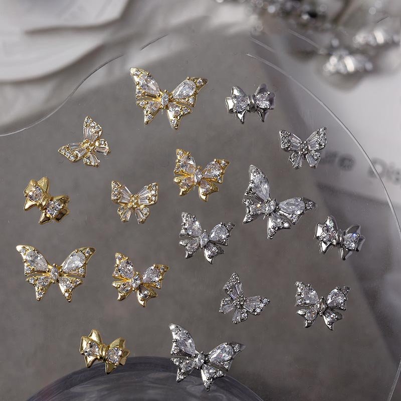 3D Hollow Butterfly Nail Charm Zircon Butterfly Wings Charm for Silver Gold Butterfly Rhinestones Glitter