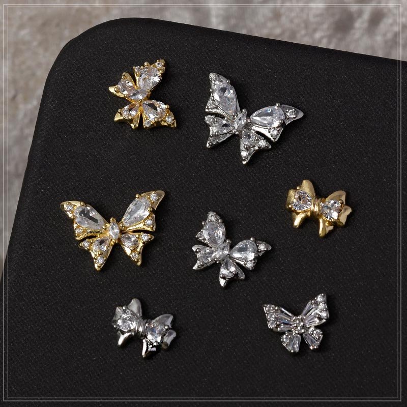 3D Hollow Butterfly Nail Charm Zircon Butterfly Wings Charm for Silver Gold Butterfly Rhinestones Glitter