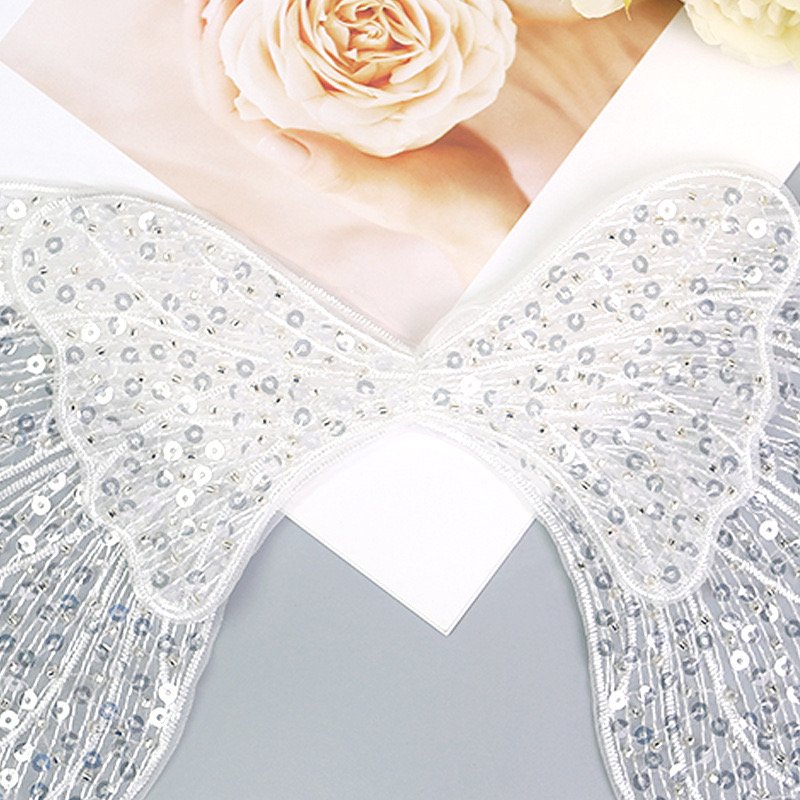 3d Applique Beaded Butterflies Butterfly Jeweled Applique White Lace Applique Rhinestone Patch Flower