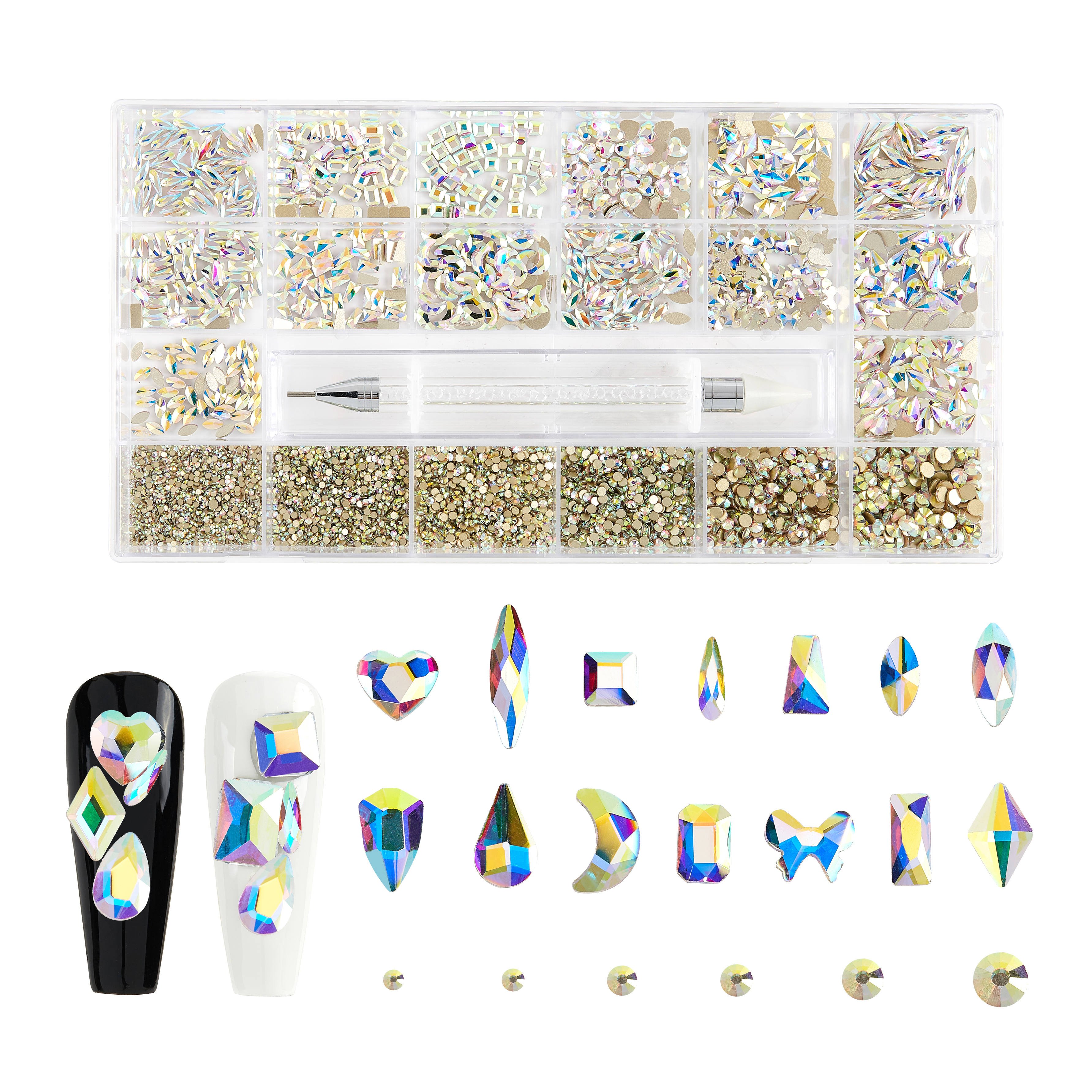 Wholesale Bling Mixed Around Shape Glass Big Crystal Nails Diamond Rhinestones Packs For Nails