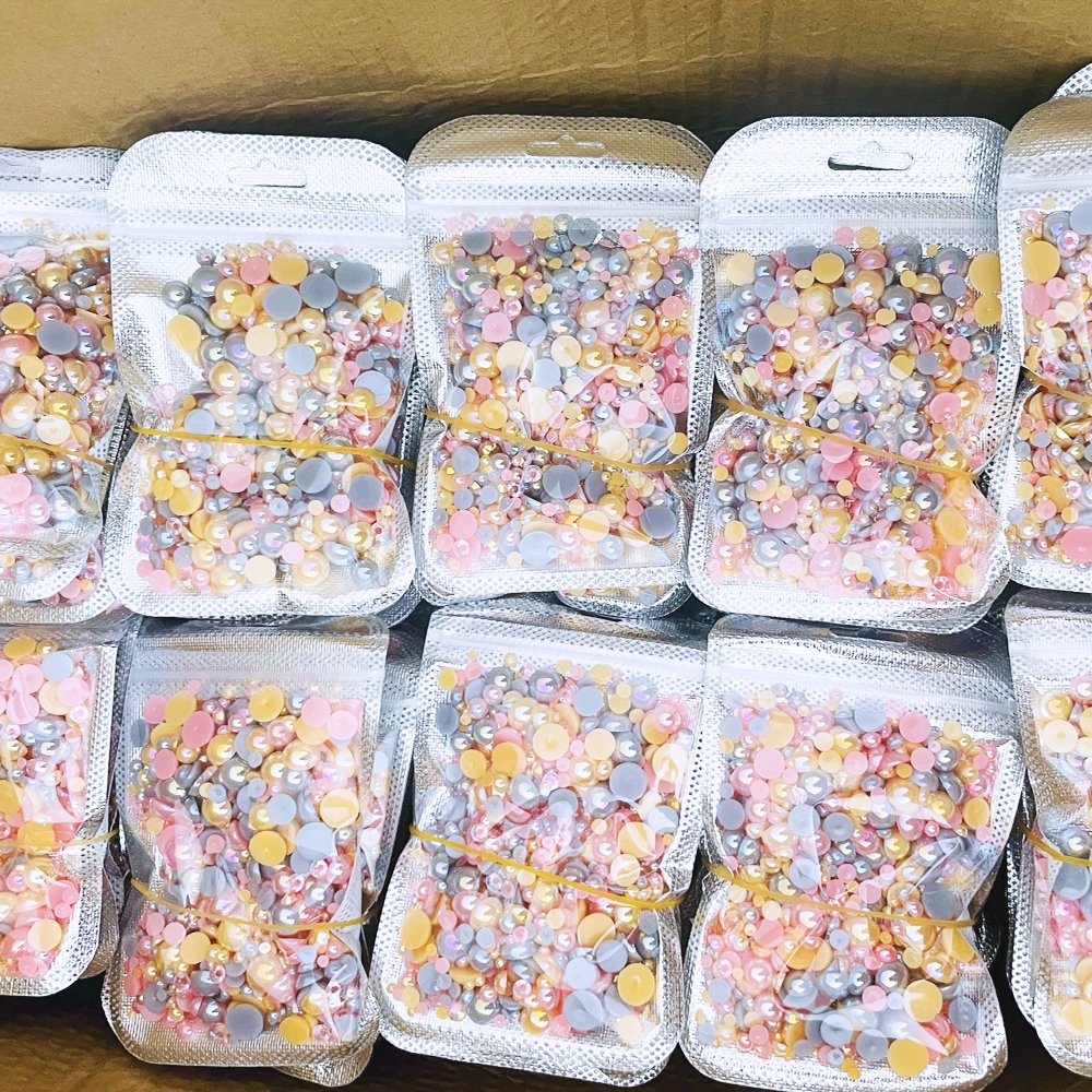Yantuo Hot Selling 30g Half Round Pearl Resin Rhinestones Mixed Size 3D Nail Charms for Nail DIY Decoration